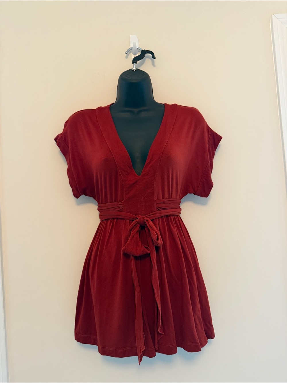 Women’s Deep Red V-Neck Tie Top
